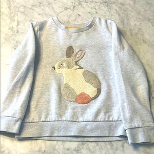 Mini Boden heathered blue gray sweatshirt with bunny rabbit textured appliqué